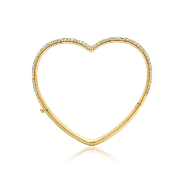Jennifer Meyer Forever Heart Bangle with Diamond Pave in 18K Yellow Gold | Fine Bracelets | Coveti