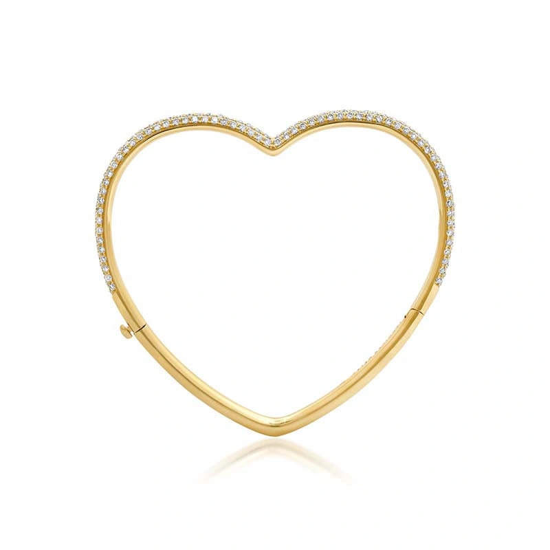 Jennifer Meyer Forever Heart Bangle with Diamond Pave in 18K Yellow Gold Jennifer Meyer Forever Heart Bangle with Diamond Pave in 18K Yellow Gold | Fine Bracelets | Coveti
