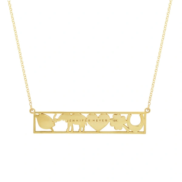 Jennifer Meyer Good Luck Bar Necklace in 18K Yellow Gold | Fine Necklaces | Coveti