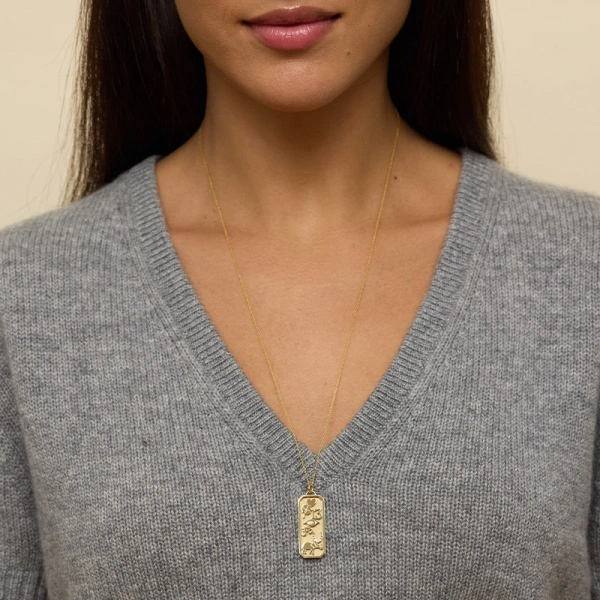 Jennifer Meyer Good Luck Tag Necklace in 18K Yellow Gold | Fine Necklaces | Coveti