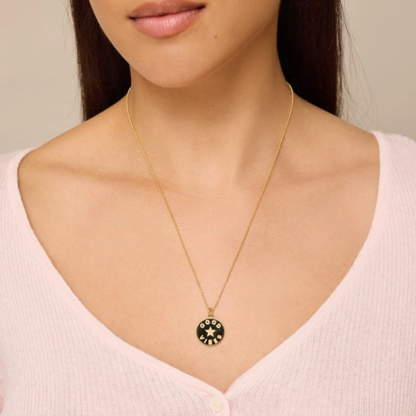 Jennifer Meyer Good Vibes & Star Sentiment Pendant Necklace in 18K Yellow Gold | Fine Necklaces | Coveti