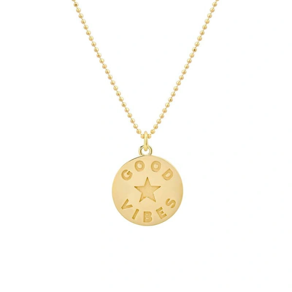 Jennifer Meyer Good Vibes & Star Sentiment Pendant Necklace in 18K Yellow Gold | Fine Necklaces | Coveti