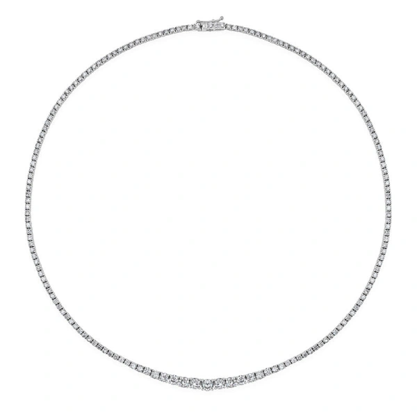 Jennifer Meyer Graduated 4 Prong Diamond Tennis Necklace in 18K White Gold | Fine Necklaces | Coveti