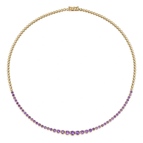 Jennifer Meyer Graduated Amethyst Tennis Necklace in 18K Yellow Gold | Fine Necklaces | Coveti