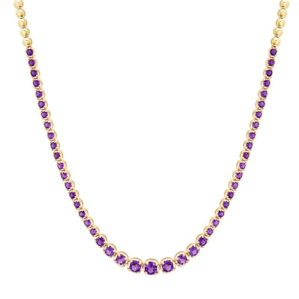 Jennifer Meyer Graduated Amethyst Tennis Necklace in 18K Yellow Gold | Fine Necklaces | Coveti