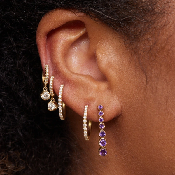 Jennifer Meyer Graduated Amethyst Tennis Studs in 18K Yellow Gold | Fine Earrings | Coveti