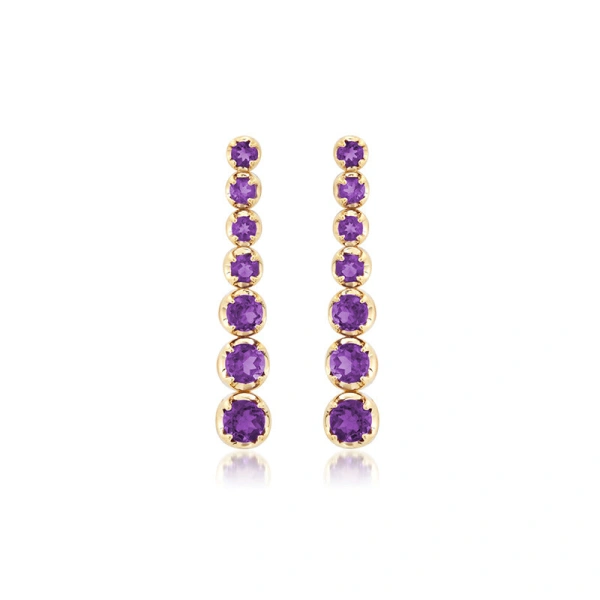 Jennifer Meyer Graduated Amethyst Tennis Studs in 18K Yellow Gold | Fine Earrings | Coveti