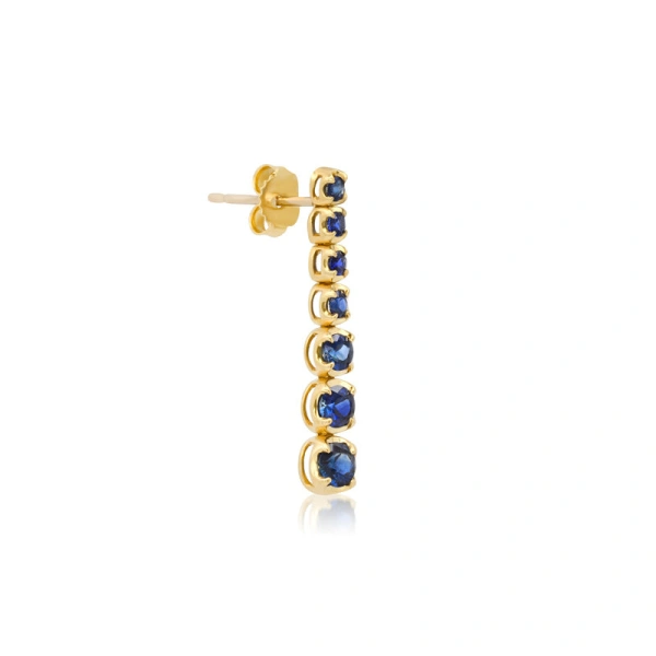 Jennifer Meyer Graduated Blue Sapphire Tennis Studs in 18K Yellow Gold | Fine Earrings | Coveti