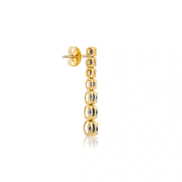 Jennifer Meyer Graduated Blue Sapphire Tennis Studs in 18K Yellow Gold | Fine Earrings | Coveti