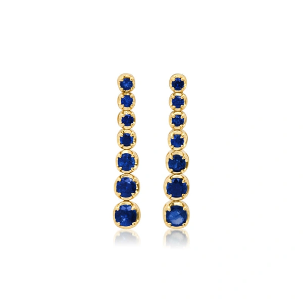 Jennifer Meyer Graduated Blue Sapphire Tennis Studs in 18K Yellow Gold | Fine Earrings | Coveti
