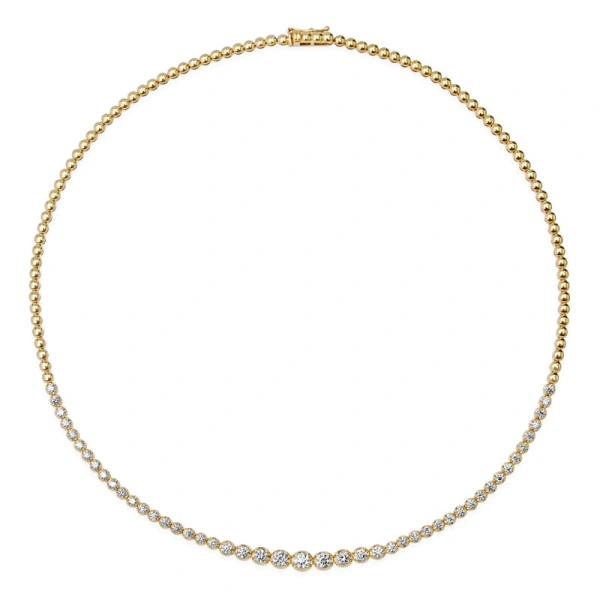 Jennifer Meyer Graduated Diamond Tennis Necklace in 18K Yellow Gold | Fine Necklaces | Coveti
