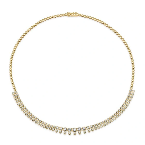 Jennifer Meyer Graduated Diamond Tennis Necklace with Diamond Accent in 18K Yellow Gold | Fine Necklaces | Coveti