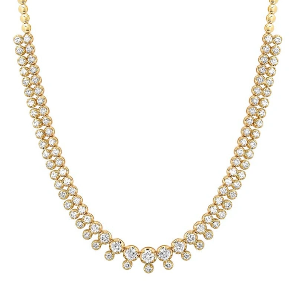 Jennifer Meyer Graduated Diamond Tennis Necklace with Diamond Accent in 18K Yellow Gold | Fine Necklaces | Coveti