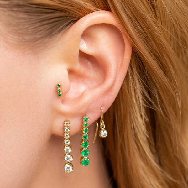 Jennifer Meyer Graduated Diamond Tennis Studs in 18K Yellow Gold | Fine Earrings | Coveti