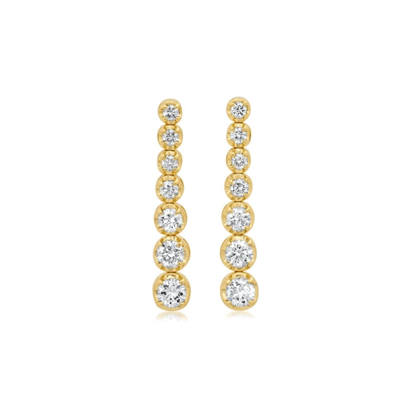 Jennifer Meyer Graduated Diamond Tennis Studs in 18K Yellow Gold | Fine Earrings | Coveti