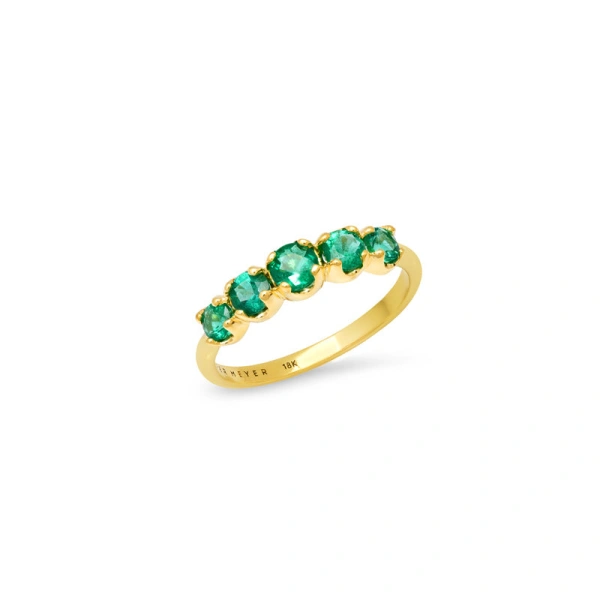 Jennifer Meyer Graduated Emerald Ring in 18K Yellow Gold | Fine Rings | Coveti