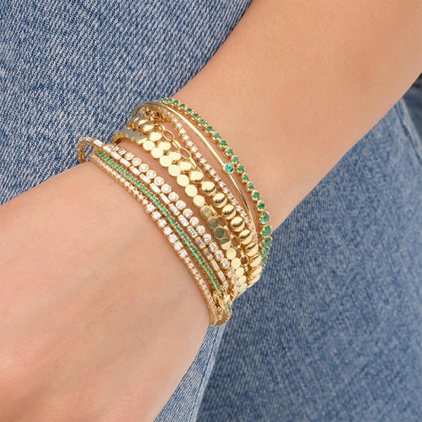 Jennifer Meyer Graduated Emerald Tennis Bracelet in 18K Yellow Gold | Fine Bracelets | Coveti