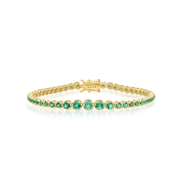 Jennifer Meyer Graduated Emerald Tennis Bracelet in 18K Yellow Gold | Fine Bracelets | Coveti