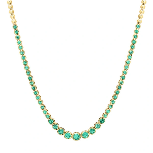 Graduated Emerald Tennis Necklace in 18K Yellow Gold