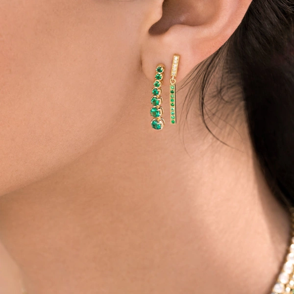 Jennifer Meyer Graduated Emerald Tennis Studs in 18K Yellow Gold | Fine Earrings | Coveti