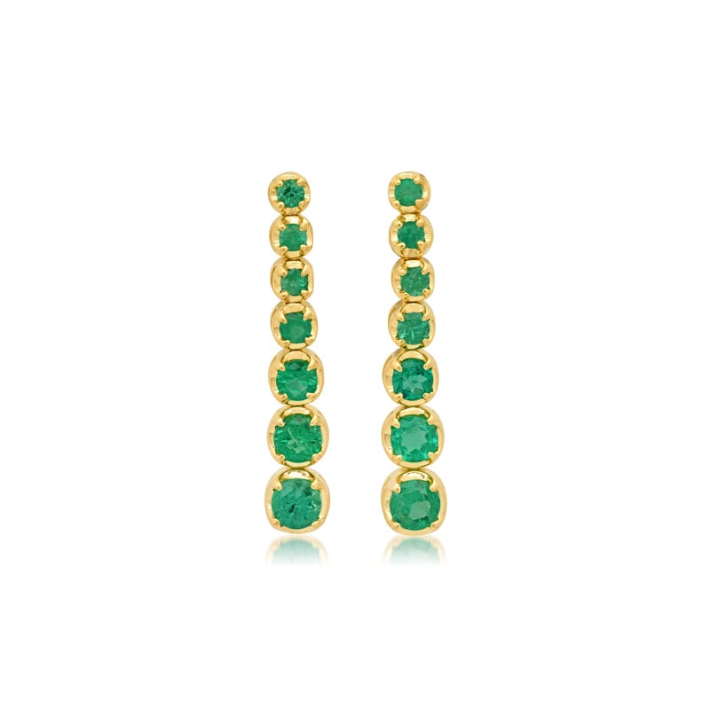 Jennifer Meyer Graduated Emerald Tennis Studs in 18K Yellow Gold Jennifer Meyer Graduated Emerald Tennis Studs in 18K Yellow Gold | Fine Earrings | Coveti