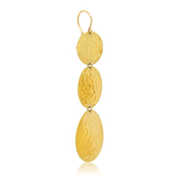 Jennifer Meyer Graduated Hammered Disc Earrings in 18K Yellow Gold | Fine Earrings | Coveti