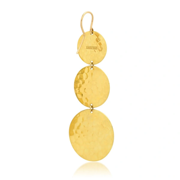 Jennifer Meyer Graduated Hammered Disc Earrings in 18K Yellow Gold | Fine Earrings | Coveti