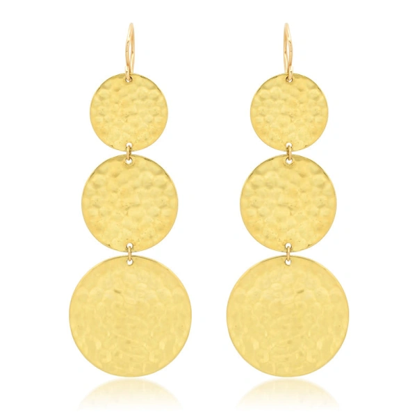 Jennifer Meyer Graduated Hammered Disc Earrings in 18K Yellow Gold | Fine Earrings | Coveti