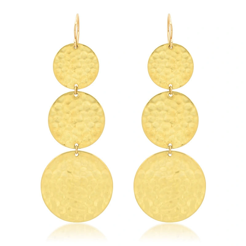 Jennifer Meyer Graduated Hammered Disc Earrings in 18K Yellow Gold Jennifer Meyer Graduated Hammered Disc Earrings in 18K Yellow Gold | Fine Earrings | Coveti