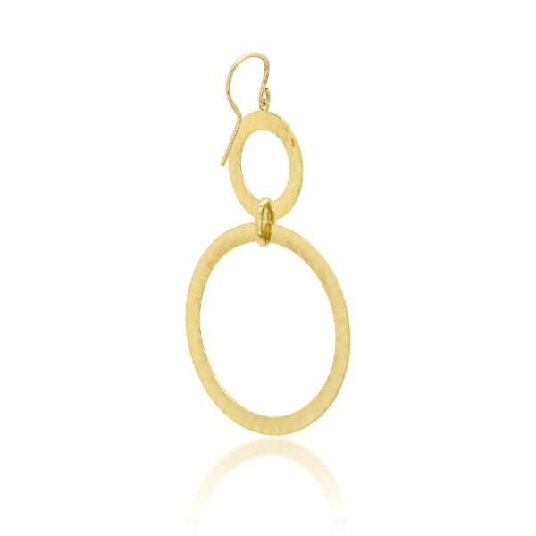 Jennifer Meyer Graduated Hammered Open Circle Drop Earrings in 18K Yellow Gold | Fine Earrings | Coveti