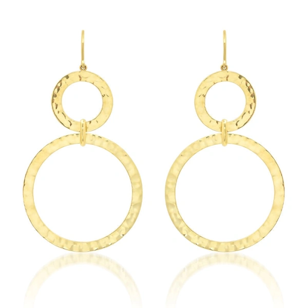 Jennifer Meyer Graduated Hammered Open Circle Drop Earrings in 18K Yellow Gold | Fine Earrings | Coveti
