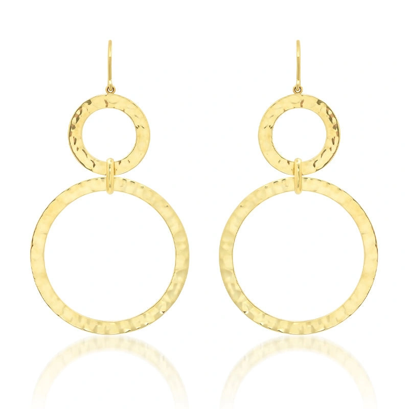 Jennifer Meyer Graduated Hammered Open Circle Drop Earrings in 18K Yellow Gold Jennifer Meyer Graduated Hammered Open Circle Drop Earrings in 18K Yellow Gold | Fine Earrings | Coveti
