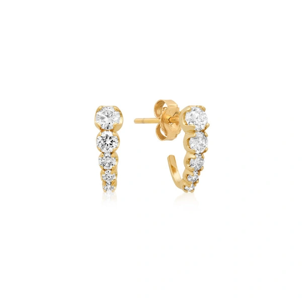 Jennifer Meyer Graduated Illusion Set Diamond Edith Studs in 18K Yellow Gold | Fine Earrings | Coveti