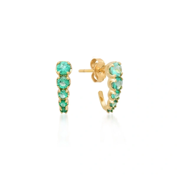 Jennifer Meyer Graduated Illusion Set Emerald Edith Studs in 18K Yellow Gold | Fine Earrings | Coveti