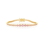 Jennifer Meyer Graduated Pink Sapphire Tennis Bracelet in 18K Yellow Gold | Fine Bracelets | Coveti