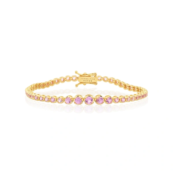Jennifer Meyer Graduated Pink Sapphire Tennis Bracelet in 18K Yellow Gold | Fine Bracelets | Coveti