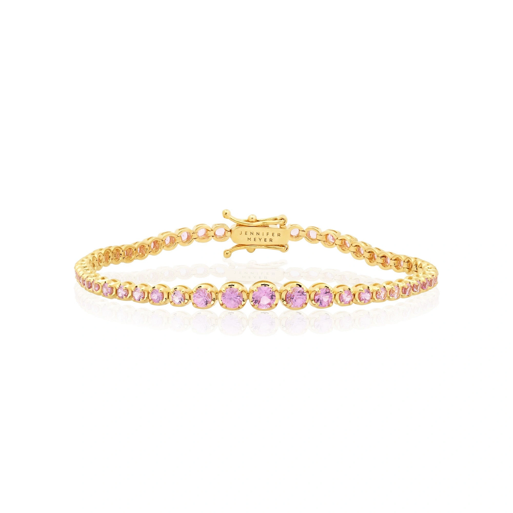 Jennifer Meyer Graduated Pink Sapphire Tennis Bracelet in 18K Yellow Gold Jennifer Meyer Graduated Pink Sapphire Tennis Bracelet in 18K Yellow Gold | Fine Bracelets | Coveti