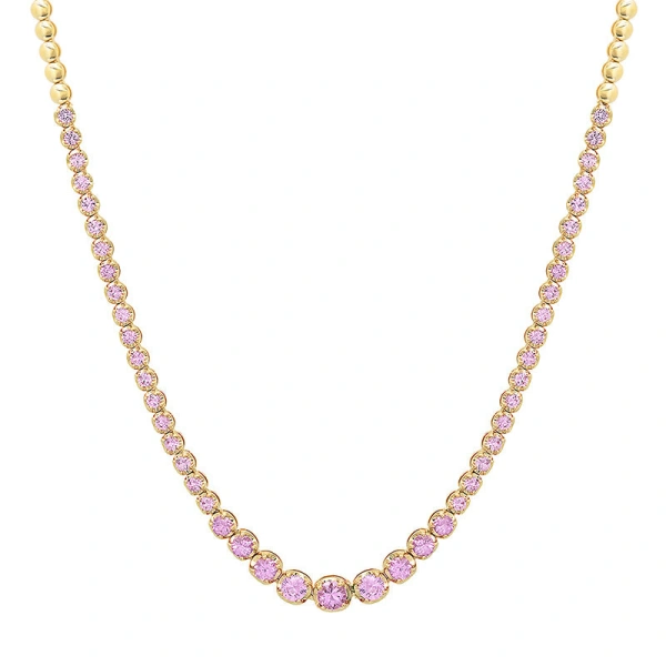 Jennifer Meyer Graduated Pink Sapphire Tennis Necklace in 18K Yellow Gold | Fine Necklaces | Coveti