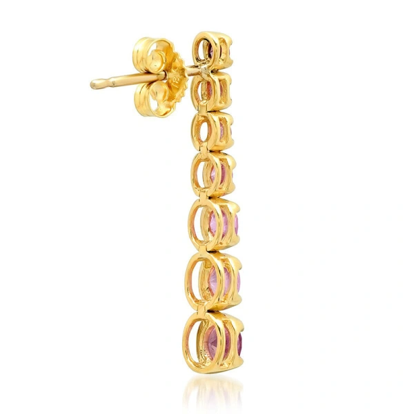 Jennifer Meyer Graduated Pink Sapphire Tennis Studs in 18K Yellow Gold | Fine Earrings | Coveti
