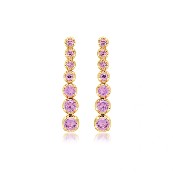 Jennifer Meyer Graduated Pink Sapphire Tennis Studs in 18K Yellow Gold | Fine Earrings | Coveti
