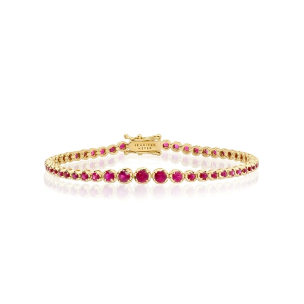 Jennifer Meyer Graduated Ruby Tennis Bracelet in 18K Yellow Gold | Fine Bracelets | Coveti