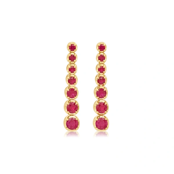 Jennifer Meyer Graduated Ruby Tennis Studs in 18K Yellow Gold | Fine Earrings | Coveti
