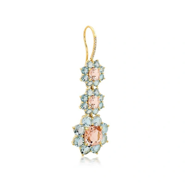 Jennifer Meyer Graduated Statement Aquamarine and Morganite Flower Earrings in 18K Yellow Gold | Fine Earrings | Coveti