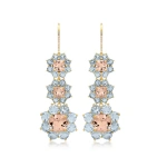 Jennifer Meyer Graduated Statement Aquamarine and Morganite Flower Earrings in 18K Yellow Gold | Fine Earrings | Coveti
