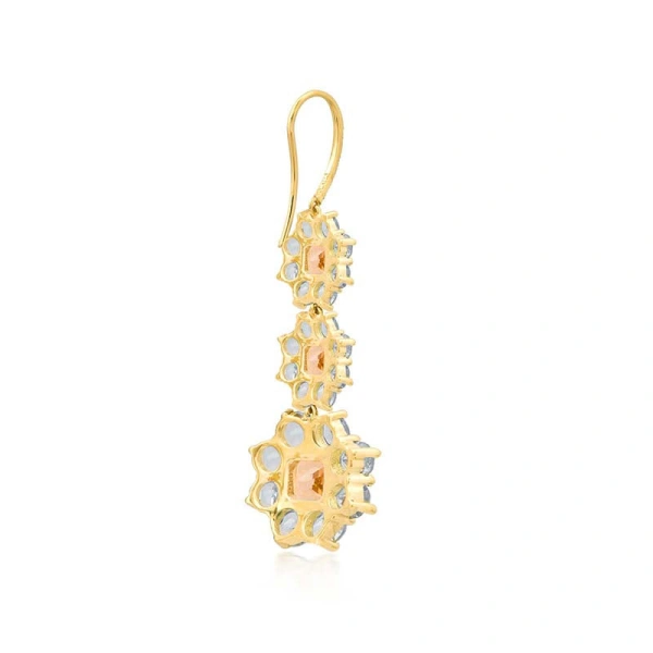 Jennifer Meyer Graduated Statement Aquamarine and Morganite Flower Earrings in 18K Yellow Gold | Fine Earrings | Coveti