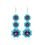 Jennifer Meyer Graduated Statement Turquoise and Amethyst Flower Earrings in 18K Yellow Gold | Fine Earrings | Coveti