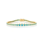 Jennifer Meyer Graduated Turquoise Tennis Bracelet in 18K Yellow Gold | Fine Bracelets | Coveti
