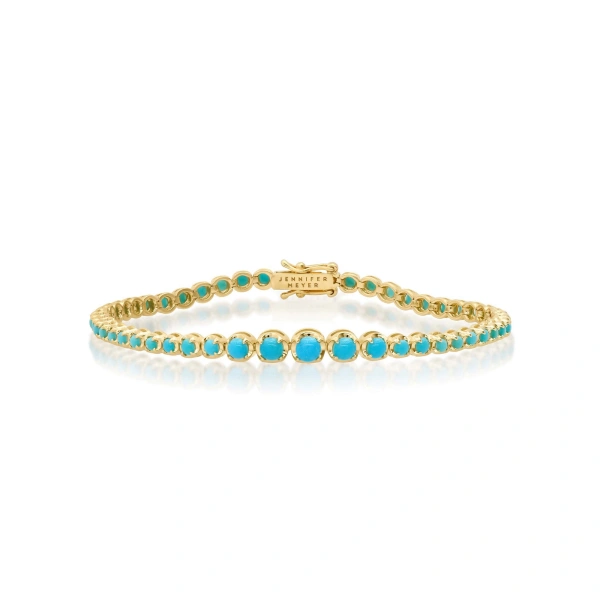 Jennifer Meyer Graduated Turquoise Tennis Bracelet in 18K Yellow Gold | Fine Bracelets | Coveti