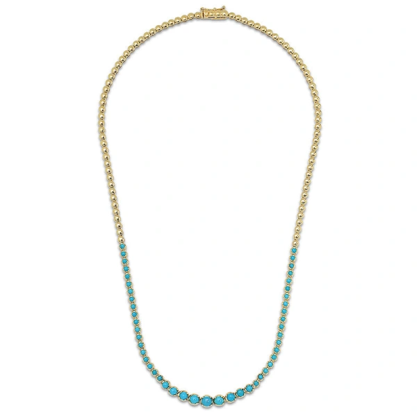 Jennifer Meyer Graduated Turquoise Tennis Necklace in 18K Yellow Gold | Fine Necklaces | Coveti