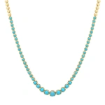 Jennifer Meyer Graduated Turquoise Tennis Necklace in 18K Yellow Gold | Fine Necklaces | Coveti